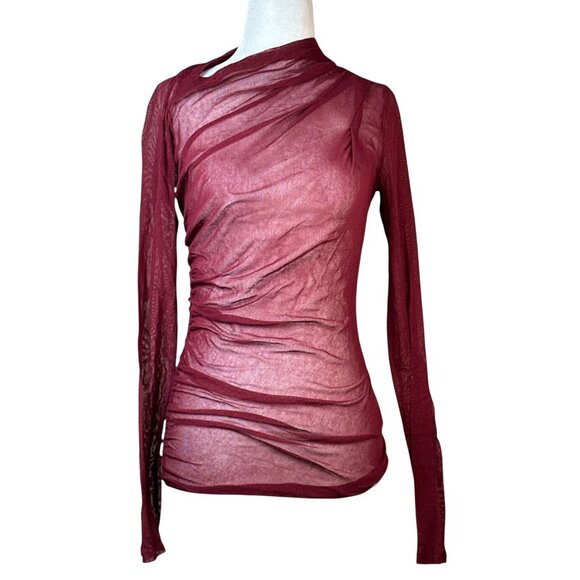 Enza Costa Long Sleeve Slash Top in Ruby Small New Womens Mesh Blouse - Picture 6 of 16